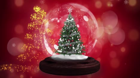 Animation-of-snow-globe-with-christmas-tree-over-shooting-star