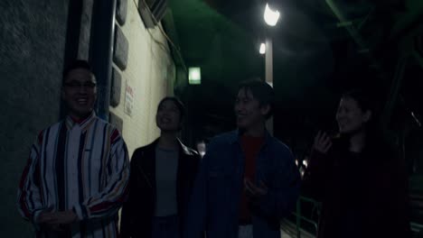 friends walking at night