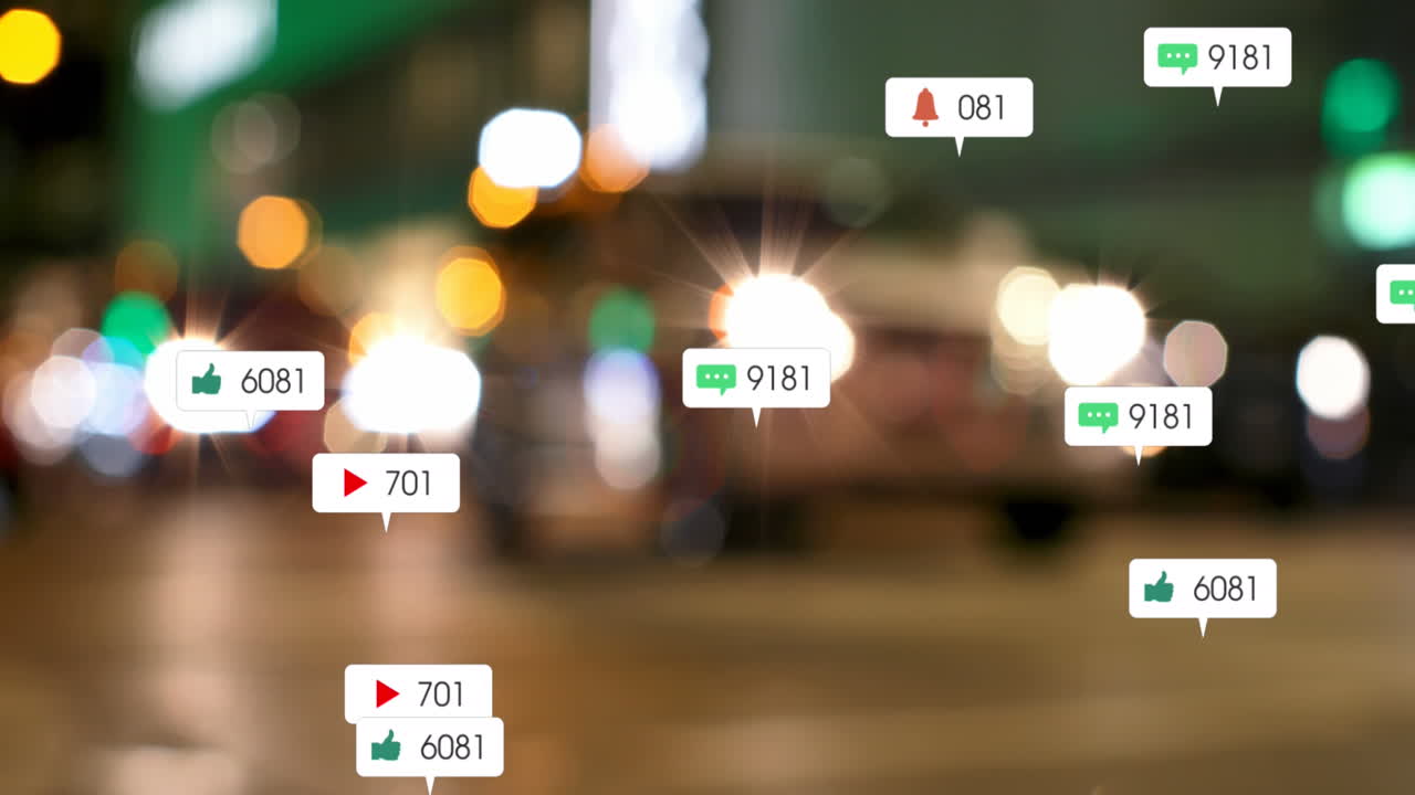 신호에 따라 거리를 건너는 다양한 사람과 차량에 대한 여러 통지 바의 애니메이션