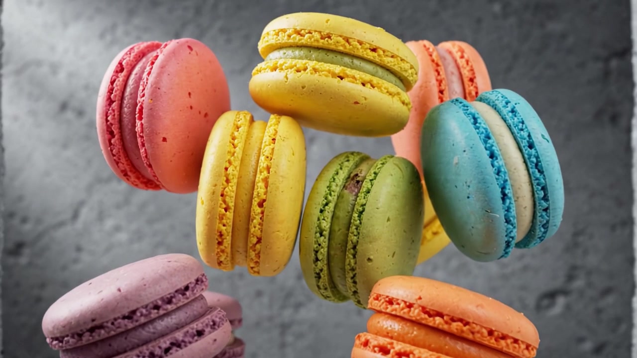 A Colorful Display of Macarons: An Assortment of Flavors in a Vibrant Arrangement on a Textured Background Perfect for Any Sweet Tooth Enthusiast