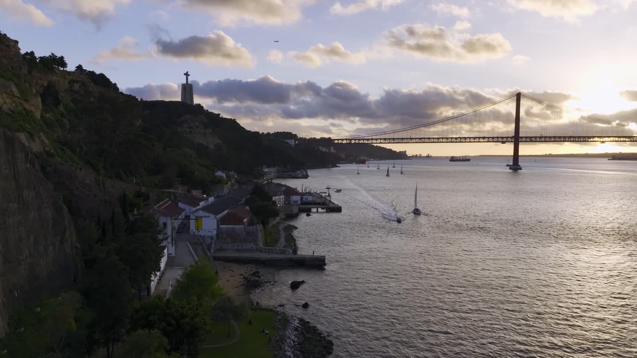 Drone shot from river Tejo, Portugal