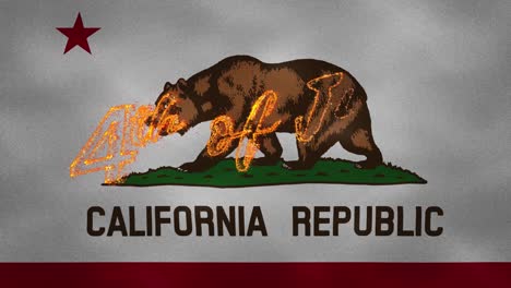 california flag background for 4th of july fire lettering, loop