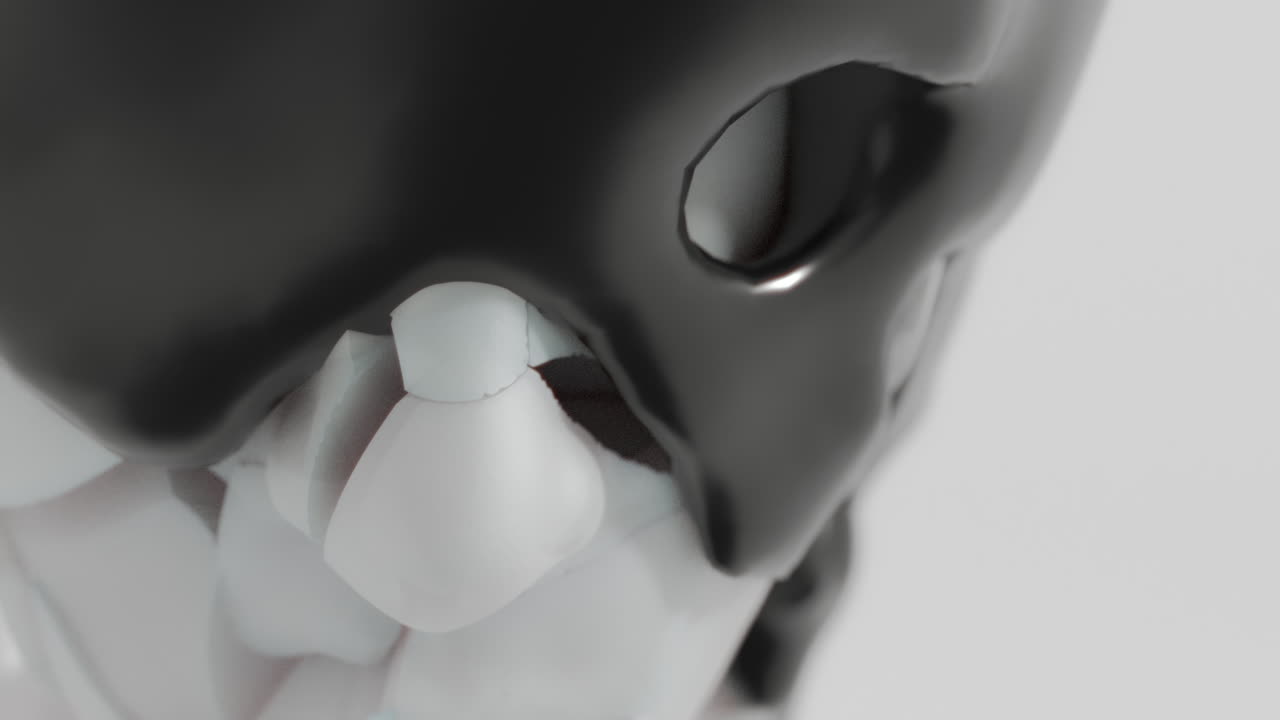 A black liquid metal flows slowly on the sculpture