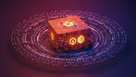 futuristic digital blockchain cube
