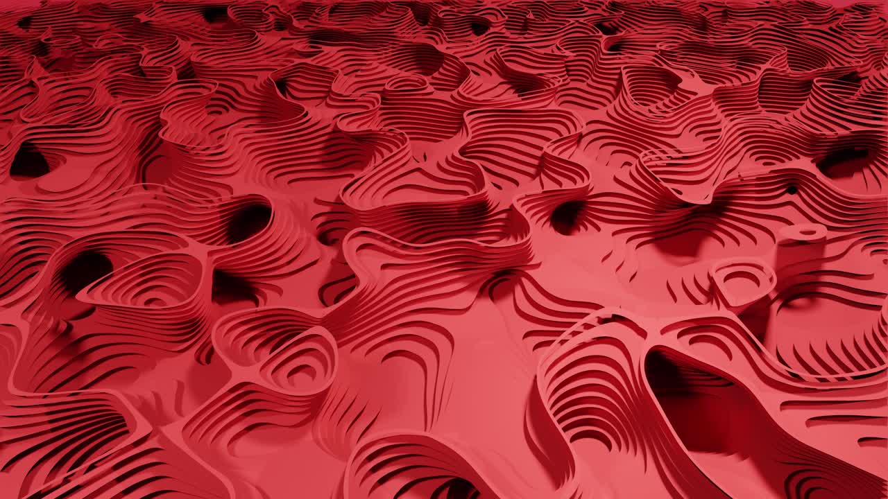 3D Loopable Abstract Animation with a Red Wiggly Pattern