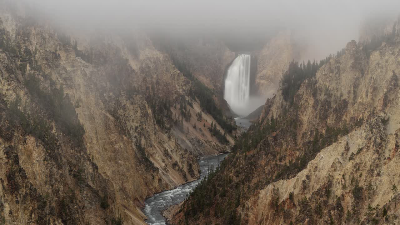 Misty Waterfall in Yellowstone National Park