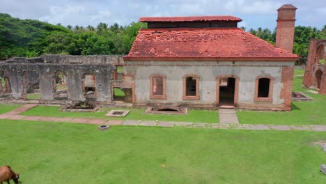 View-Of-The-Historic-Boca-de-Nigua-Sugar-Mill-In-Dominican-Republic---aerial-drone-shot