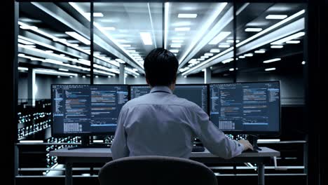 it technician working in a server room