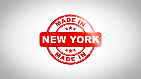 hecho en nueva york firmado estampado texto estampado animación de sello de madera. tinta roja en papel blanco limpio fondo de superficie con fondo matte verde incluido.