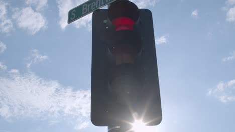 el semáforo en la intersección de la ciudad está en rojo