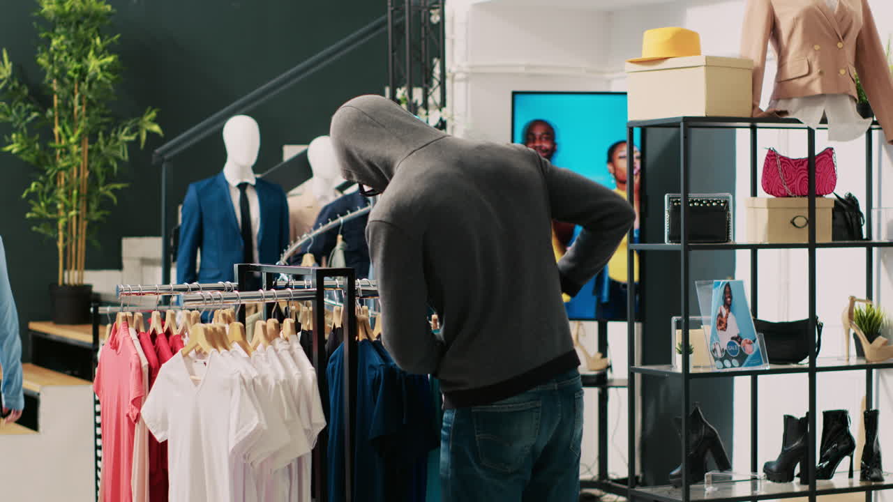 Thief trying to stole trendy clothes
