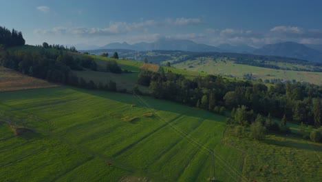 Stunning-countryside-drone-aerial-view-of-trees-and-open-fields