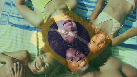 Brazilian-flag-animation-over-smiling-family-lying-on-beach-towels