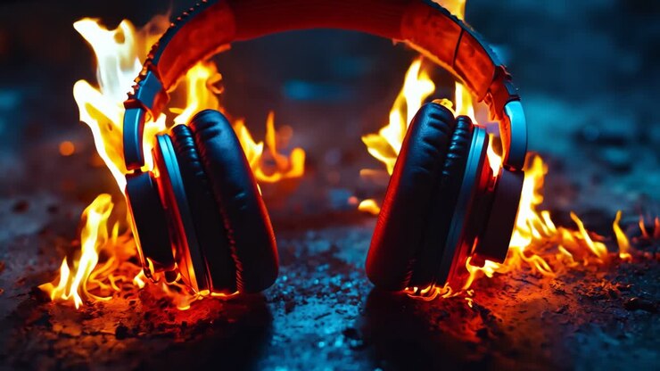 ein paar kopfhörer sitzen oben auf einem feuer