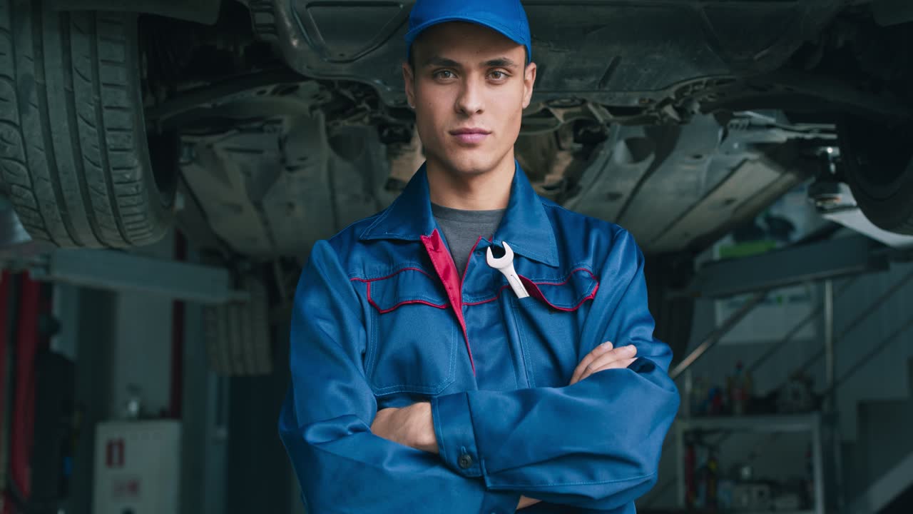 mecánico confiado en un garaje