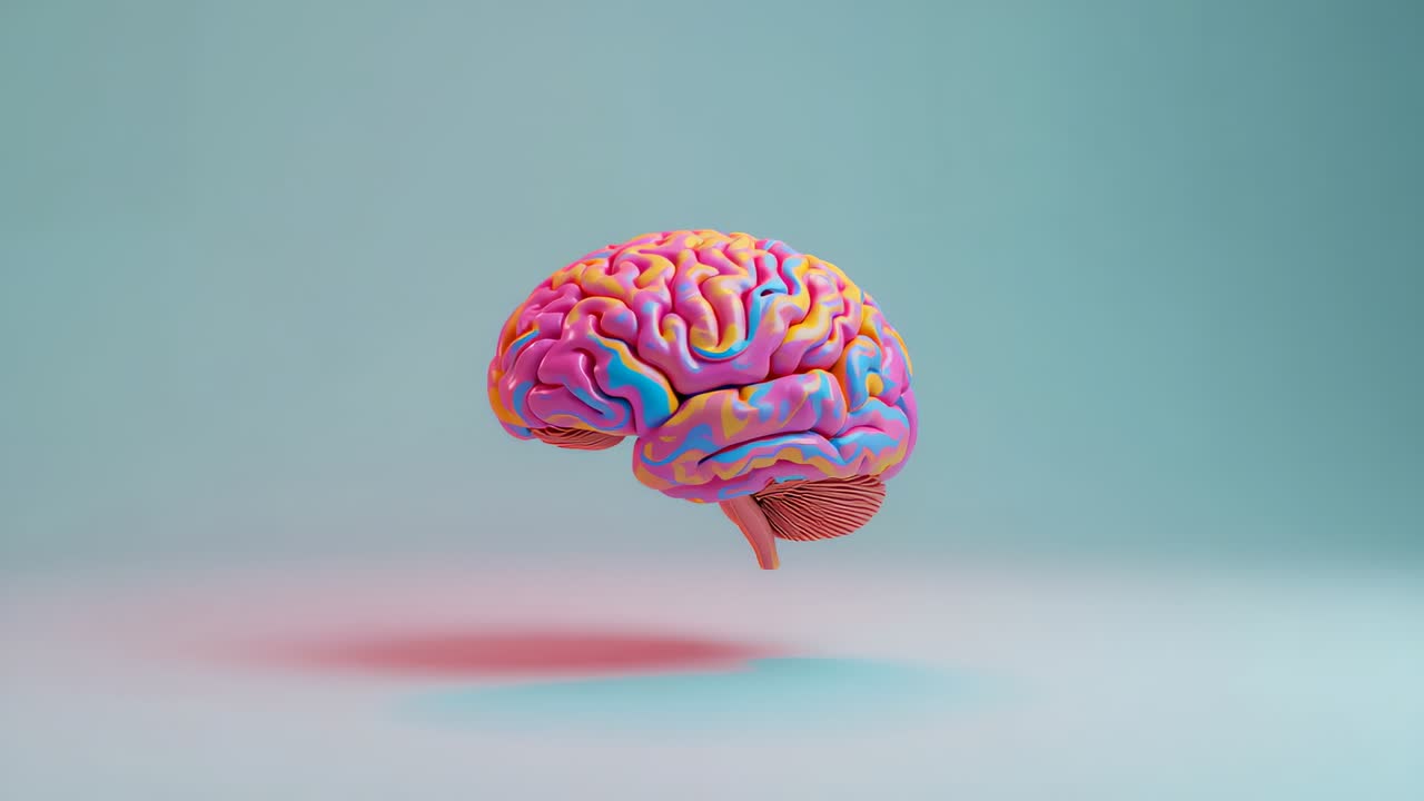 Opening sequence showing 3D brain model floating in studio, pulsing glow revealing backdrop support
