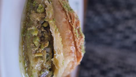 closeup of a delicious pistachio baklava