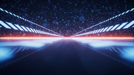 racing track with glowing particles background, 3d rendering.