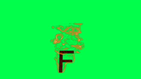 burning letter f on green screen