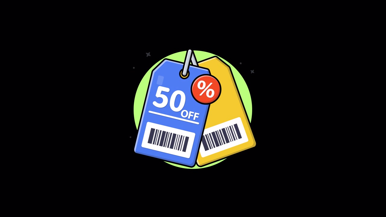 Etiquetas de precio animadas con 50 por ciento de descuento