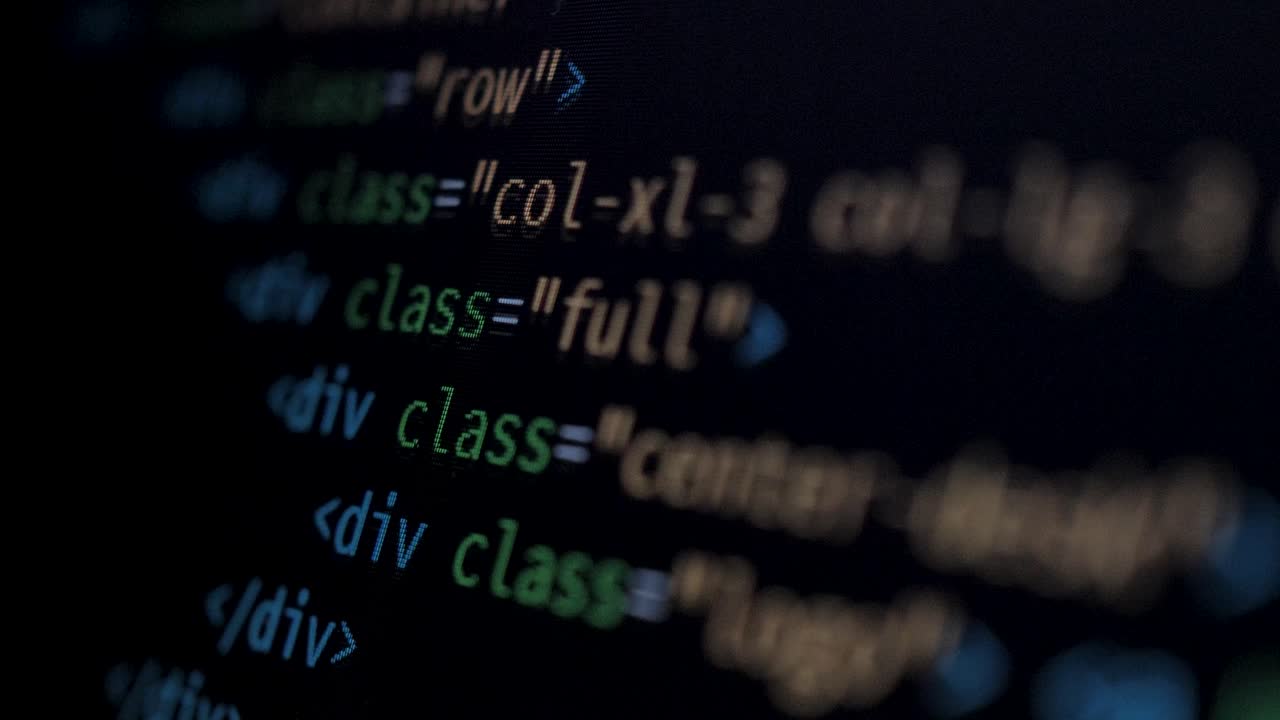 4K Close-up shot HTML tag code on PC Monitor scroll down