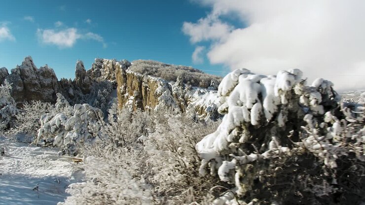 Snowy Mountain Scenery with People