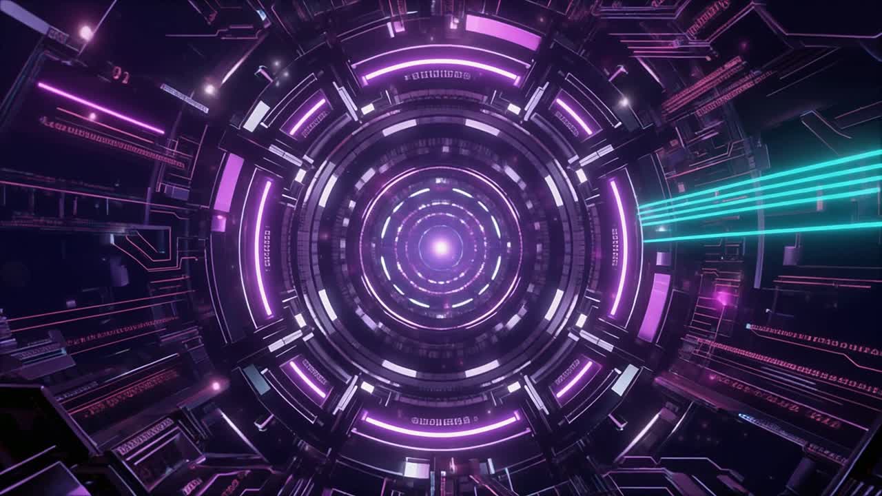 Túnel Digital Futurista com Luzes de Néon Brilhantes e Fluxo de Dados
