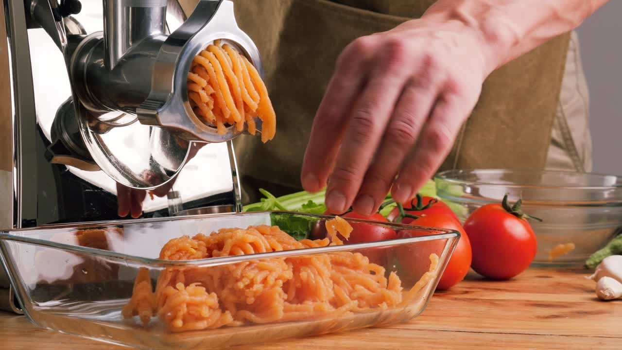 Making Minced Meat with a Meat Grinder