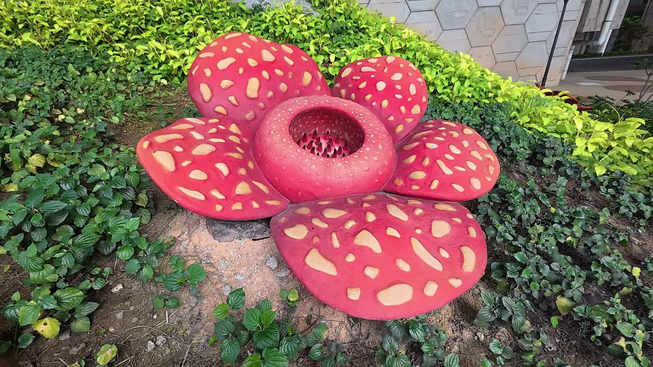 Stone sculpture of the Rafflesia flower, native to Borneo. This replica is made of stone and serves as a hardscape decoration.