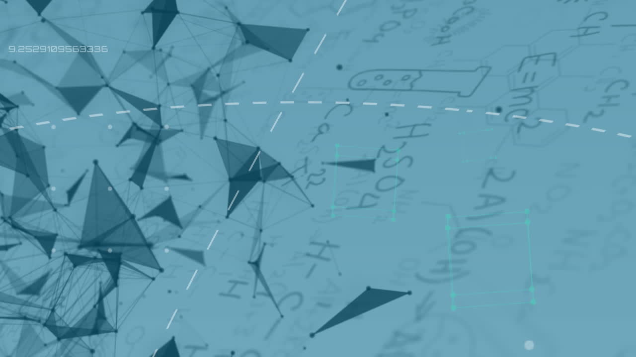 3d 회전 클러스터의 애니메이션과 학생 노트북의 화학 노트에 대한 데이터 처리