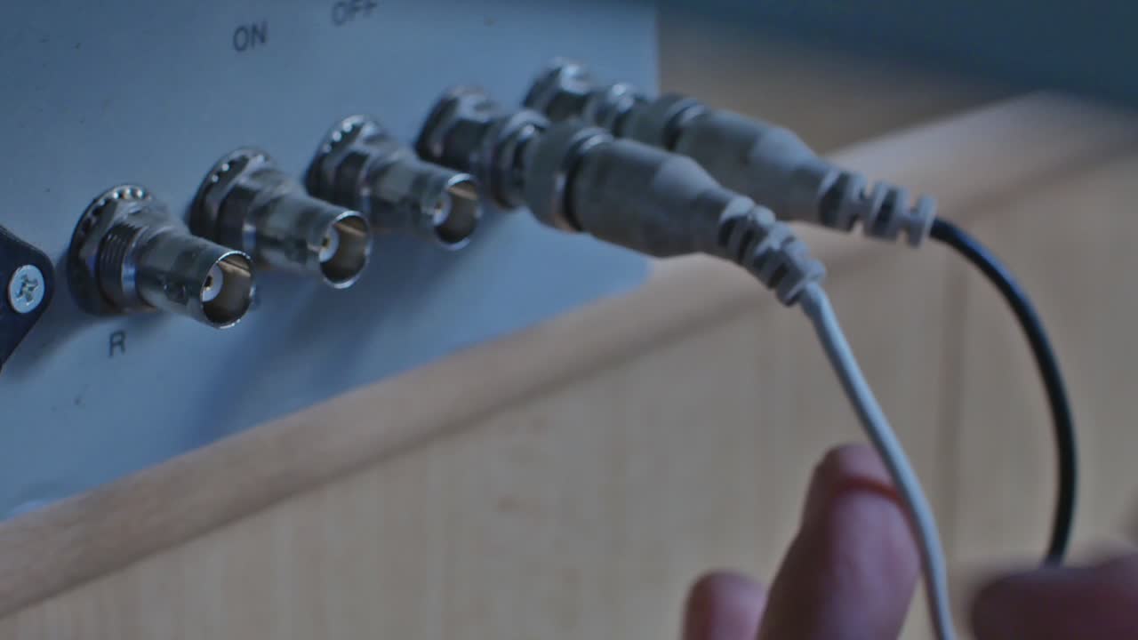 Close Up Of Connecting Wires With Old Type Connectors To Computer CRT Monitor