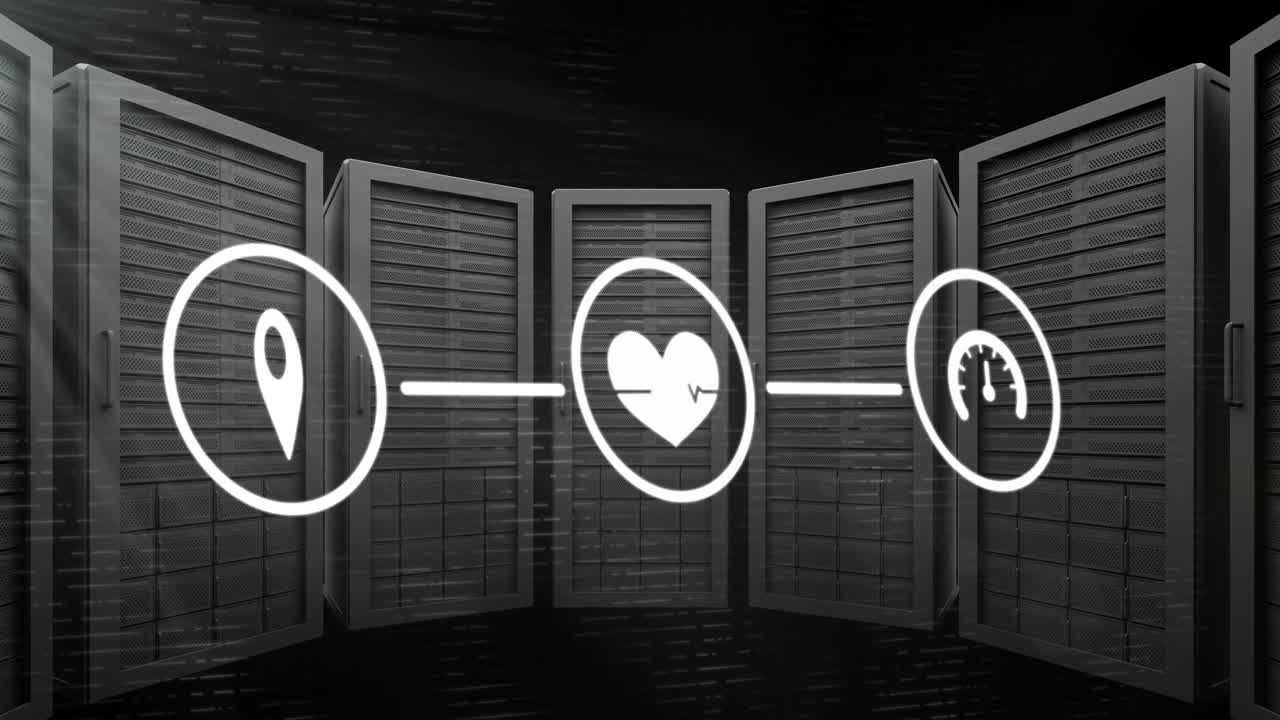 red de iconos digitales contra varios servidores