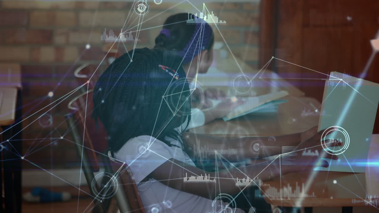 Animation of network of connections over diverse schoolchildren using computers