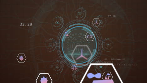 Animation of eco icons and data processing with connections