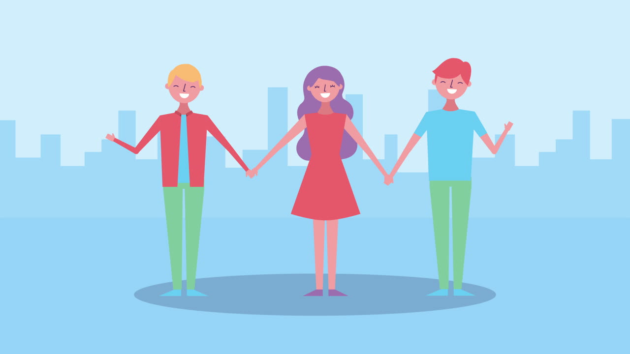 grupo de jóvenes amigos en la ciudad