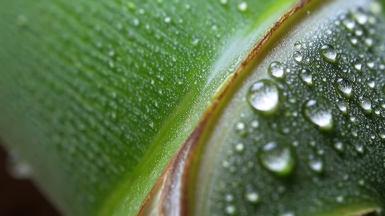 Macro Shot of Water Droplets on a Vibrant Green Plant Leaf