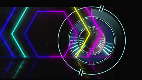 animación de hexágonos de neón sobre el escaneo de alcance sobre fondo negro