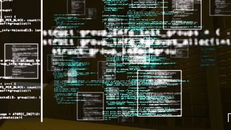Digital animation of screens with data processing against black background