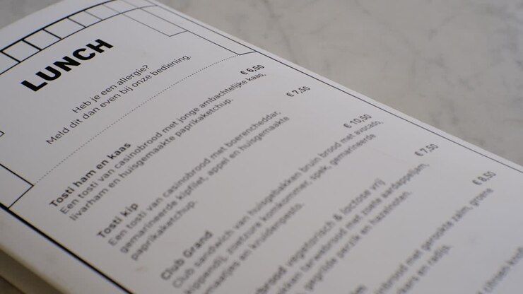 Close Up of Lunch Menu Card in Dutch Lunchroom