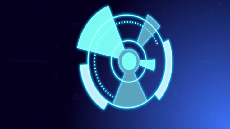 Animazione futuristica di scansione radar con elementi di dati digitali su sfondo blu scuro