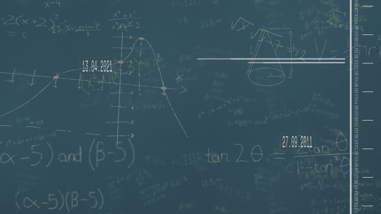 파란색 배경에 대한 데이터 처리 및 수학적 방정식의 애니메이션