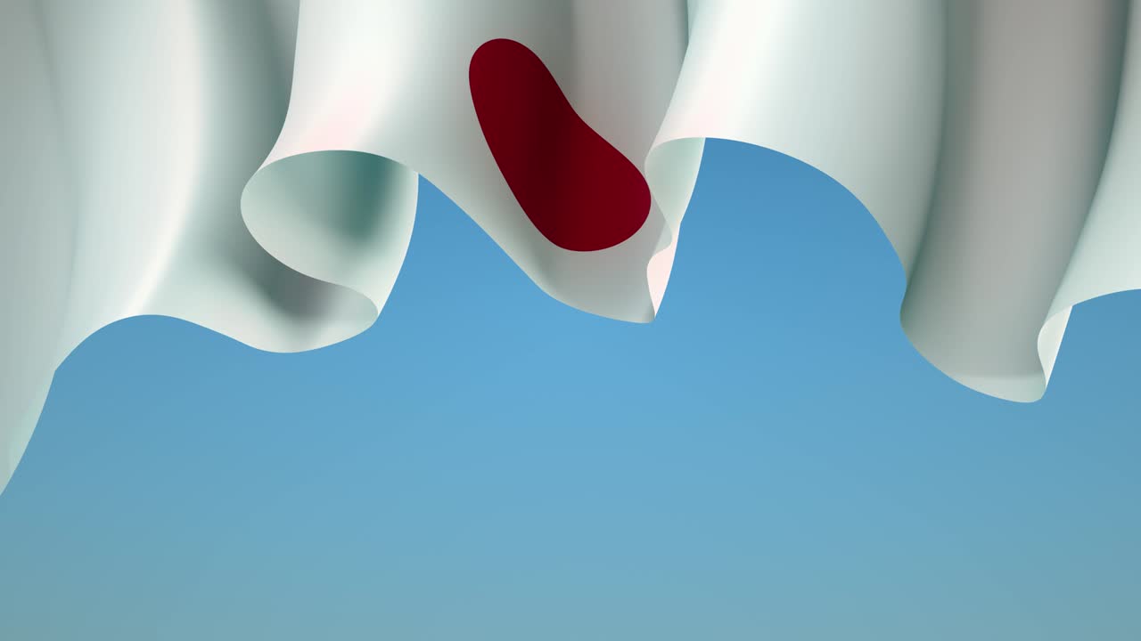 파란 하늘에 일본 발을 흔드는 배너 디자인: 일본 국기를 흔드는 애니메이션 배경, 축제 애국 디자인, 일본 휴일, 원활한 루프