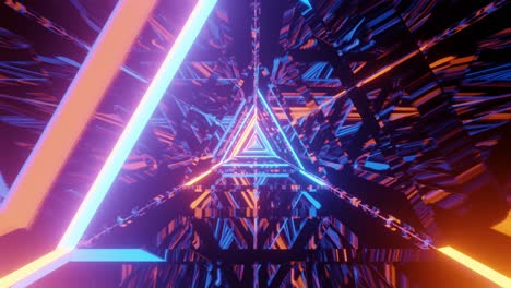 Sci-fi-motion-graphics:-reflection-of-orange,-teal,-black-triangle-patterns