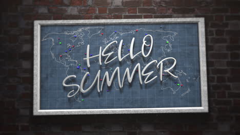 hello summer on world map in room