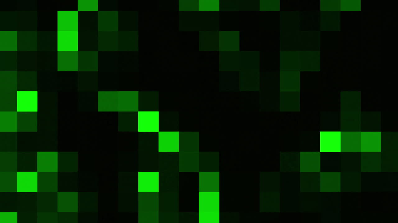 Quadratini verdi pixelati su sfondo nero