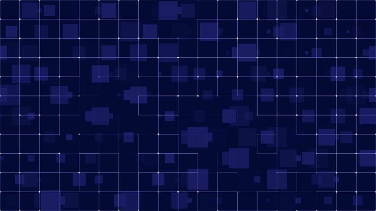 Flydende blå firkanter med gittermønster i bevægelse, moderne teknologi og dataprojekter, sømløs digital baggrund