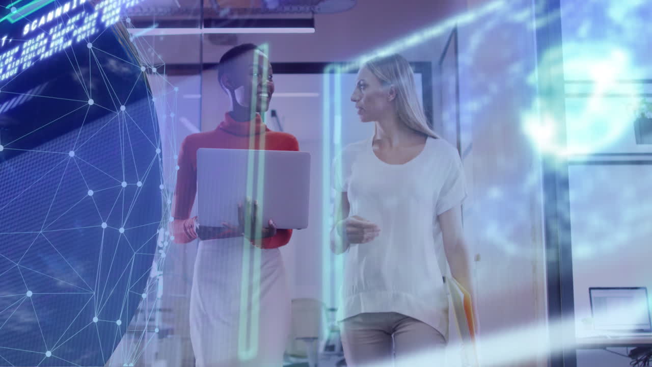 사무실에서 다양한 사업가들에 대한 네트워크와 글로브의 애니메이션