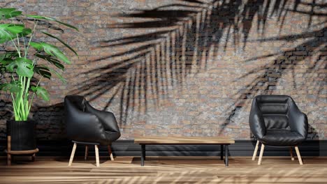 diseño interior vertical sala de estar de apartamento moderno con sofá sofá y planta de árbol sombra palma en pared de apartamento fondo de animación renderización 3d