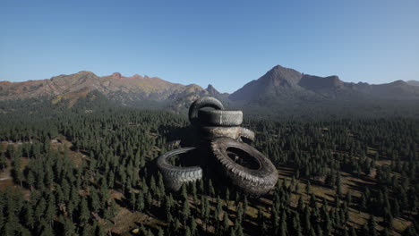 neumáticos de coche abandonados en las montañas