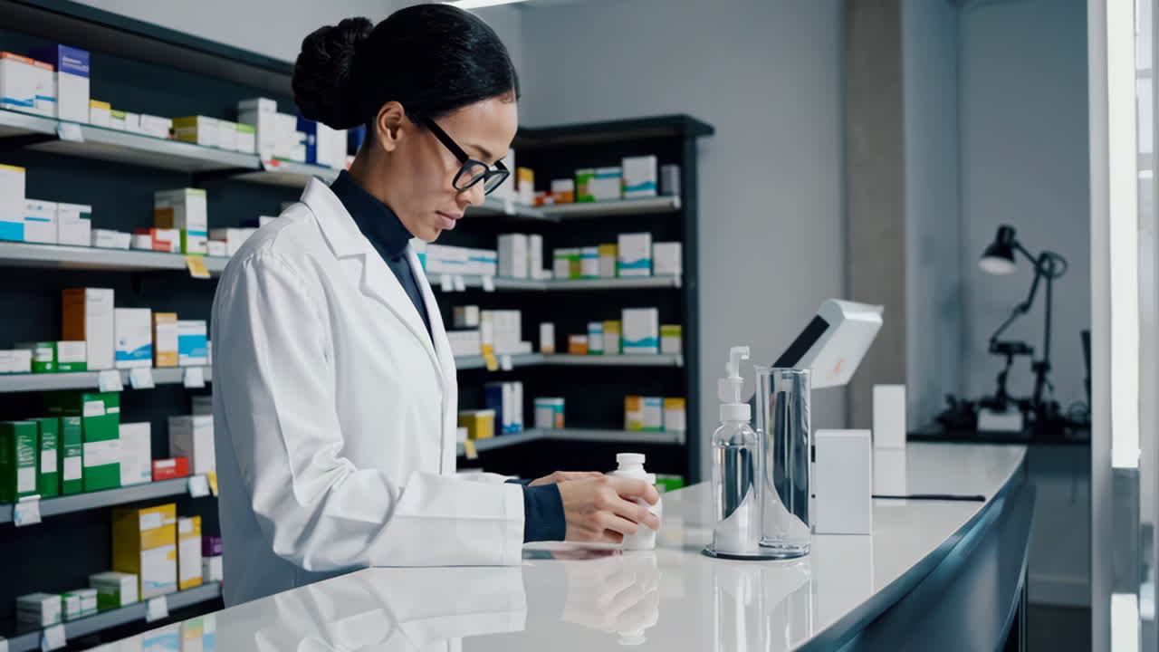 Farmacista che lavora al bancone della farmacia
